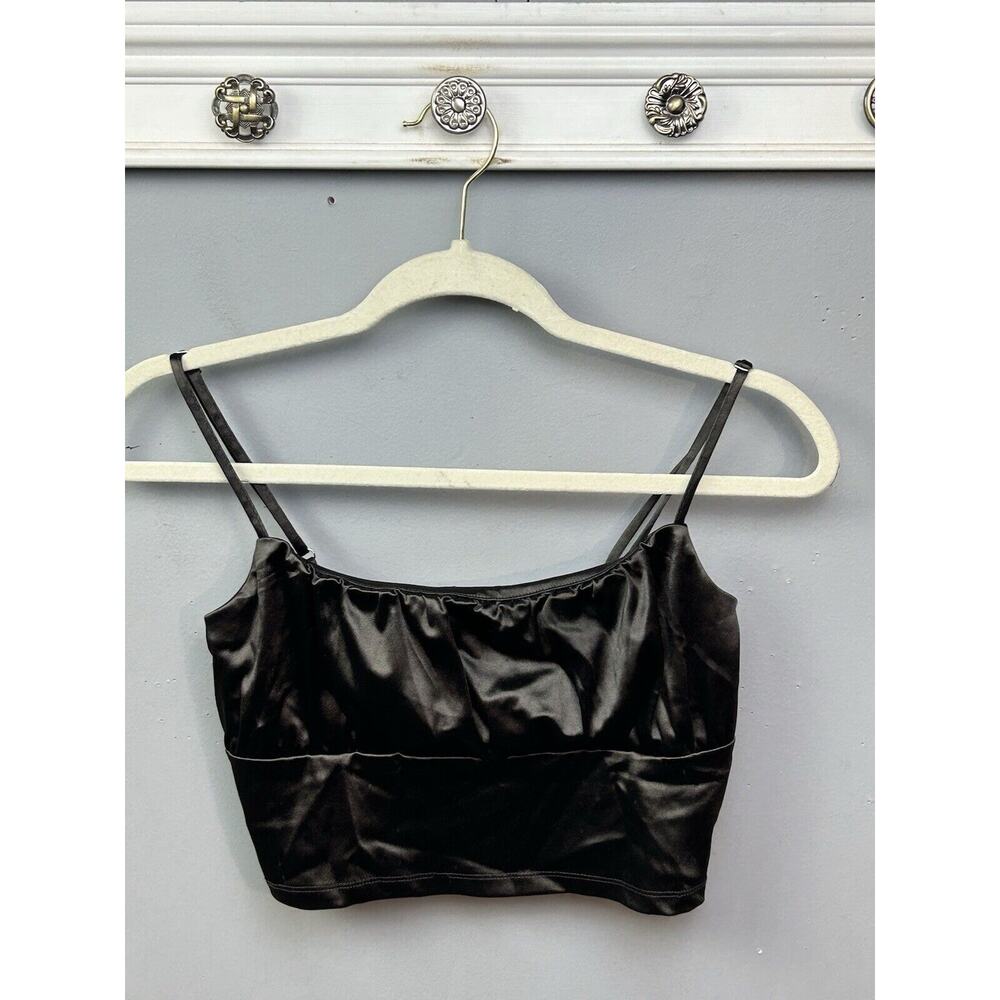 H&M Divided Satin Ruched‎ Crop Top Stretchy Tank Women's Size Small Shiny Brown